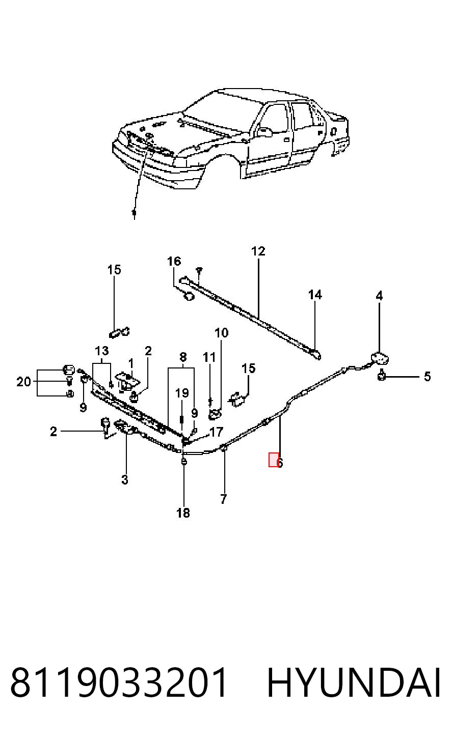 Cabo de abertura da capota Hyundai Sonata II Y-2 ao melhor preço