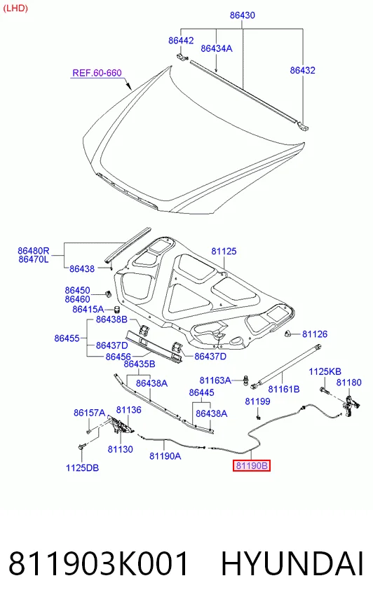 811903K001 Hyundai/Kia Cabo de abertura da capota