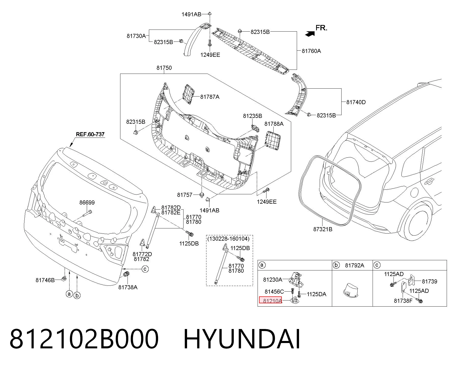 812102B000 Hyundai/Kia Gozno de garra (parte complementar) de fecho da porta traseira (de bagageiro, 3ª/5ª)