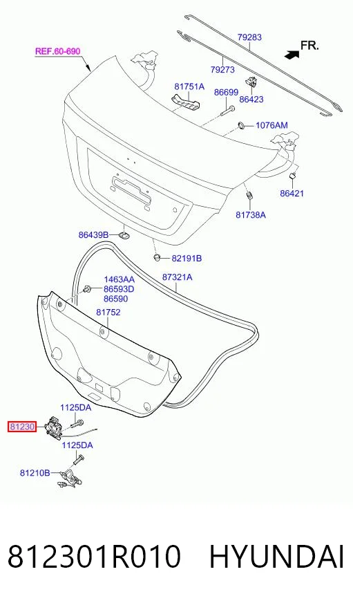 812301R010 Hyundai/Kia Fecho de tampa de porta-malas (de 3ª/5ª porta traseira)
