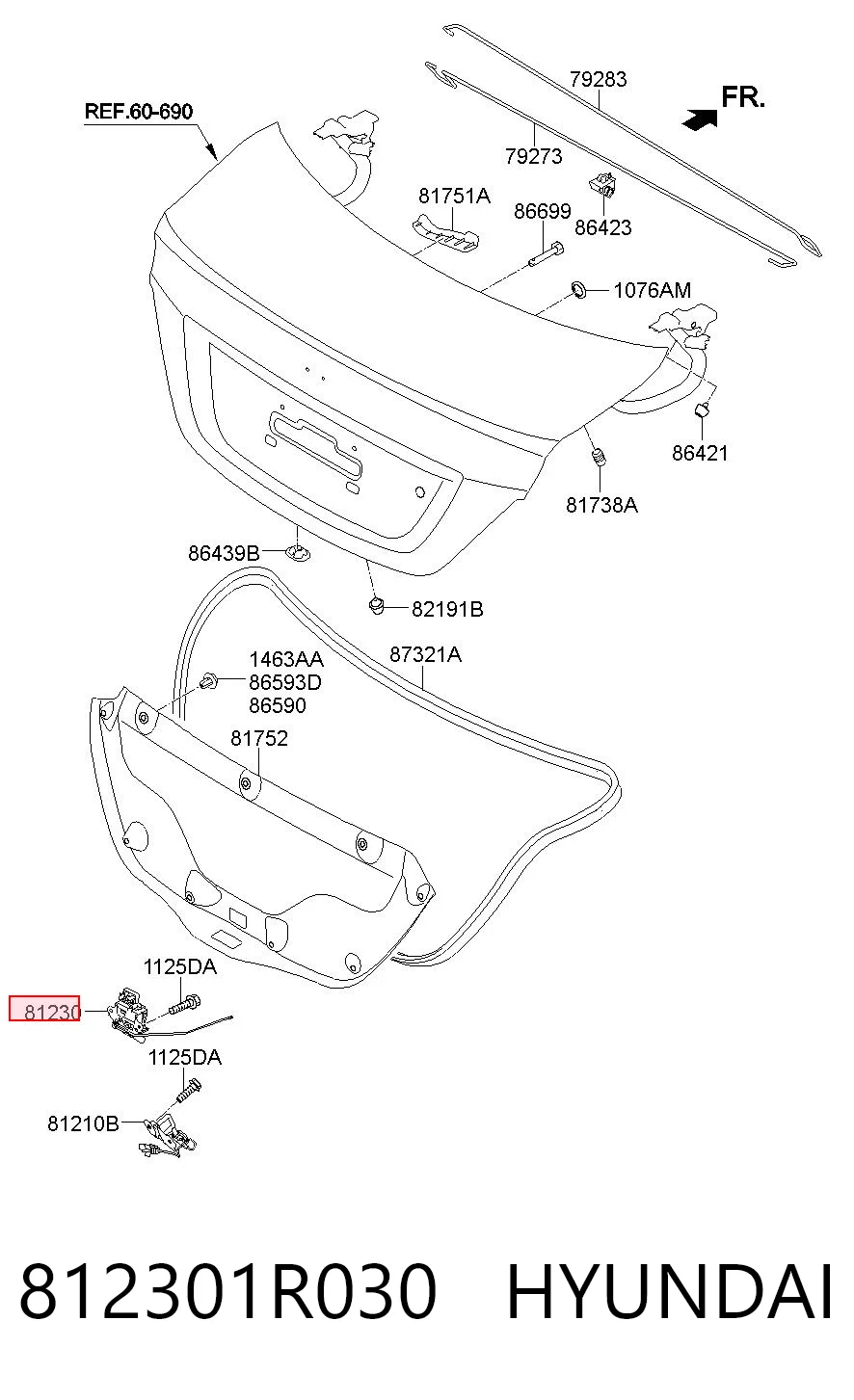 812301R030 Hyundai/Kia Fecho de tampa de porta-malas (de 3ª/5ª porta traseira)