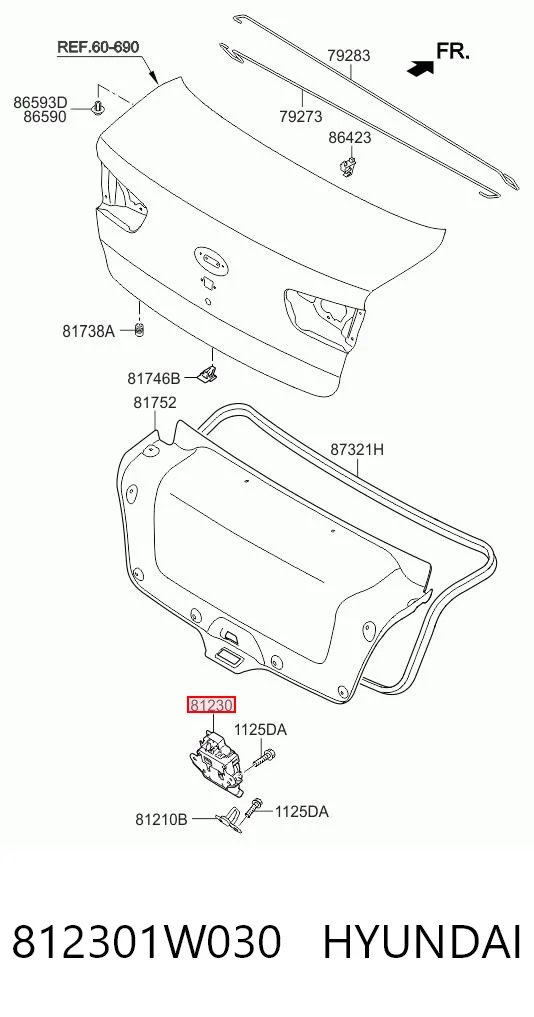 812301W030 Hyundai/Kia Fecho de tampa de porta-malas (de 3ª/5ª porta traseira)