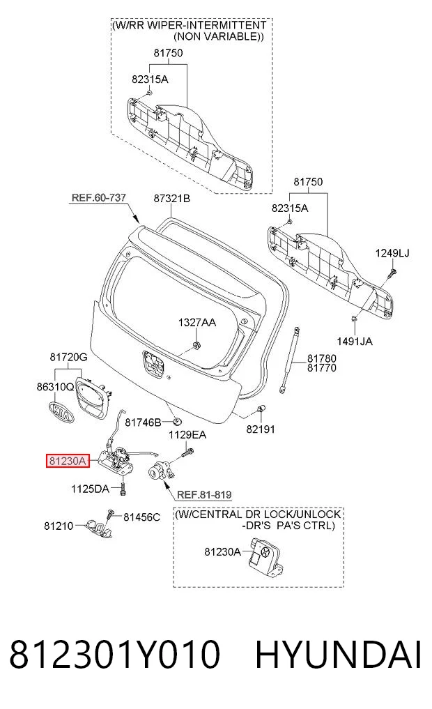 812301Y010 Hyundai/Kia Fecho de tampa de porta-malas (de 3ª/5ª porta traseira)