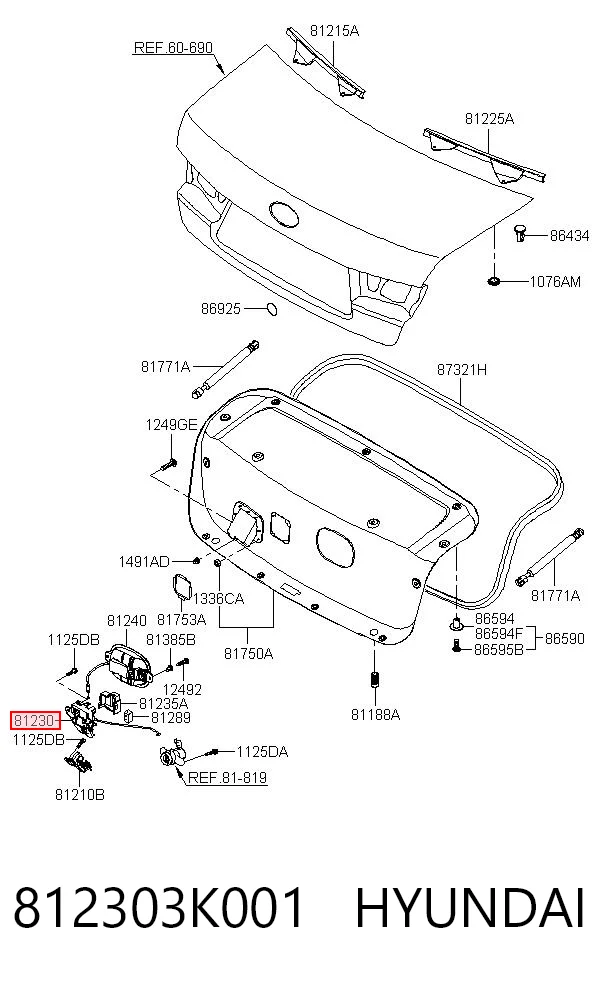 812303K001 Hyundai/Kia Fecho de tampa de porta-malas (de 3ª/5ª porta traseira)