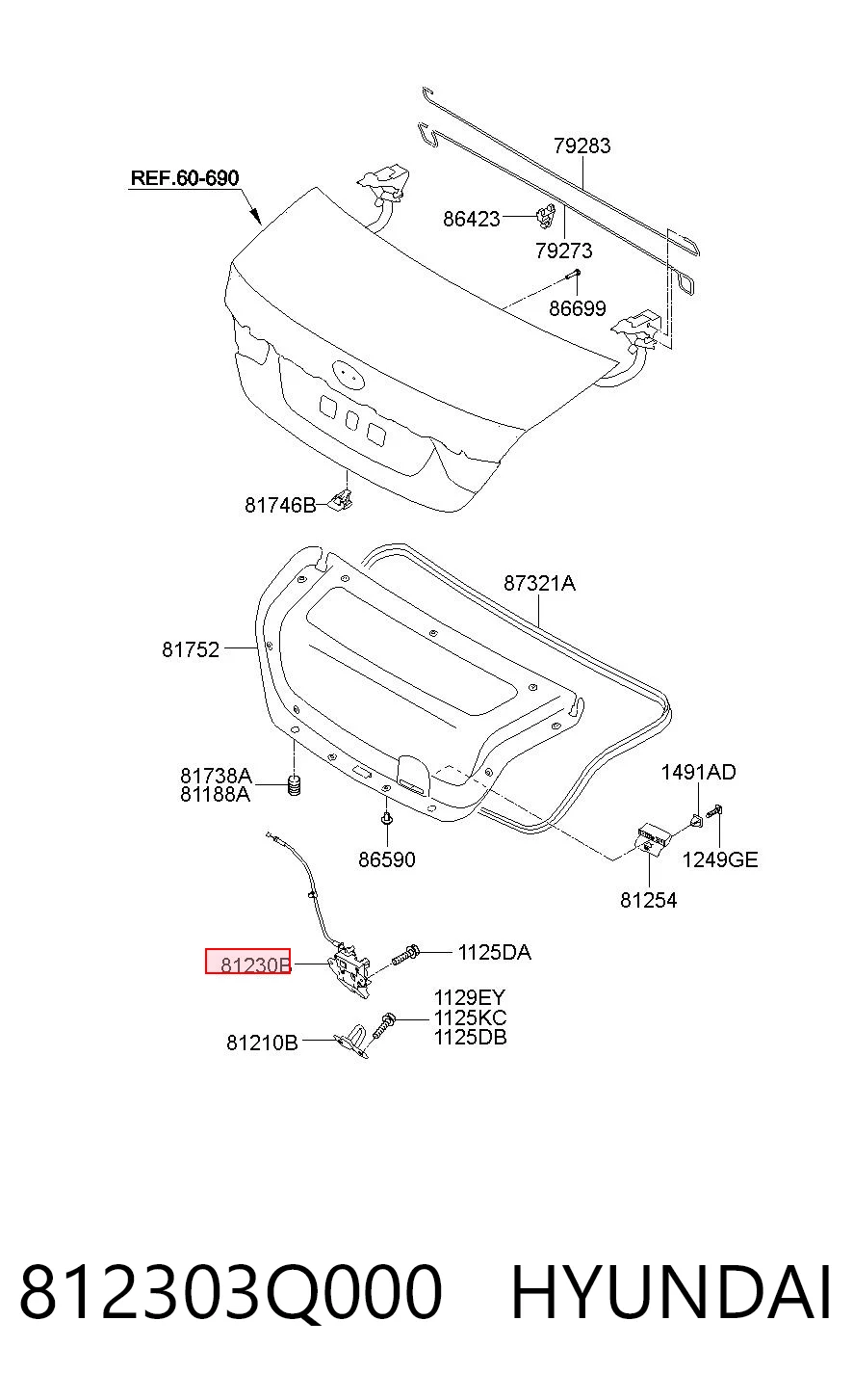 Fecho de tampa de porta-malas (de 3ª/5ª porta traseira) para Hyundai Sonata VI YF