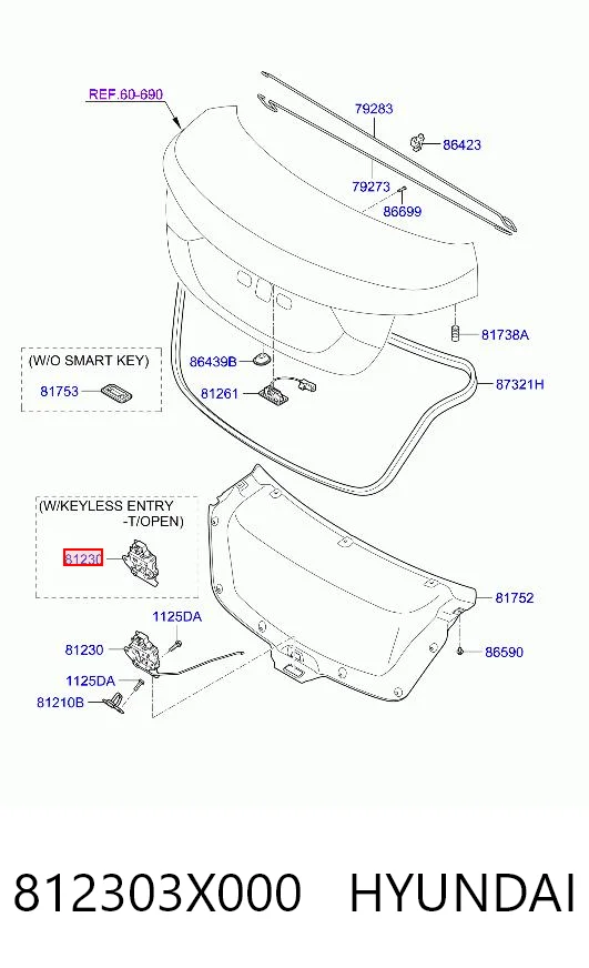 812303X000 Hyundai/Kia Fecho de tampa de porta-malas (de 3ª/5ª porta traseira)