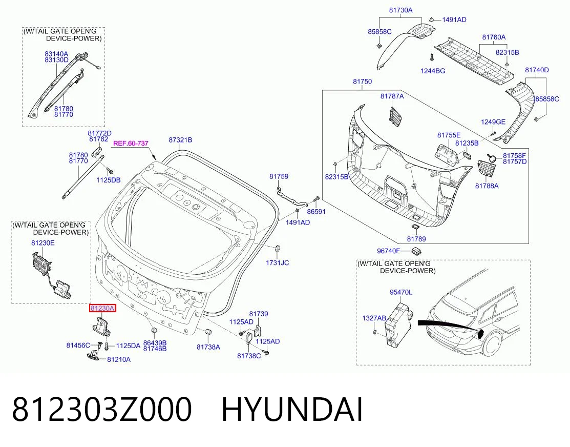 812303Z000 Hyundai/Kia Fecho de tampa de porta-malas (de 3ª/5ª porta traseira)