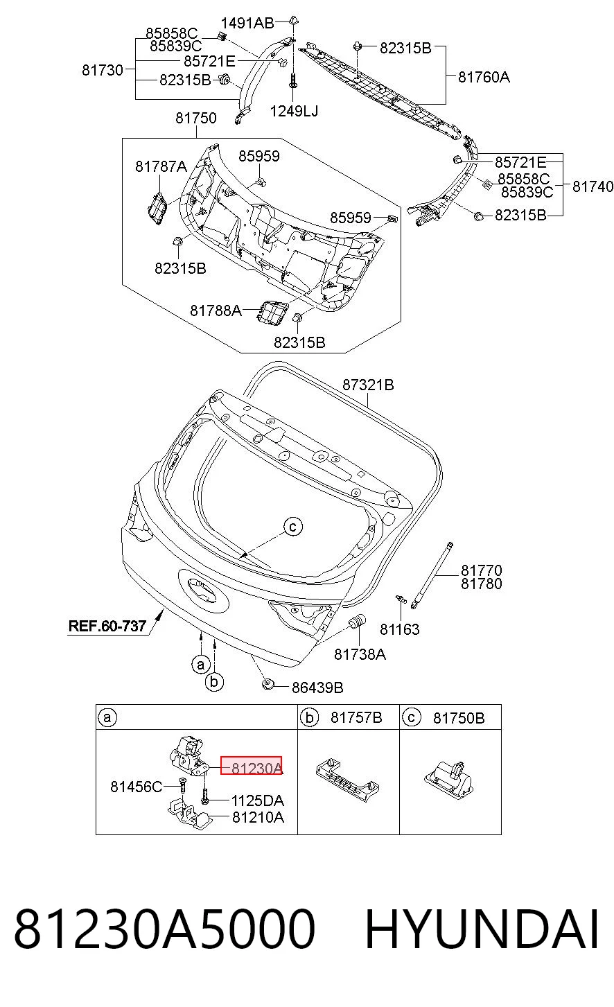 81230A5000 Hyundai/Kia Fecho de tampa de porta-malas (de 3ª/5ª porta traseira)