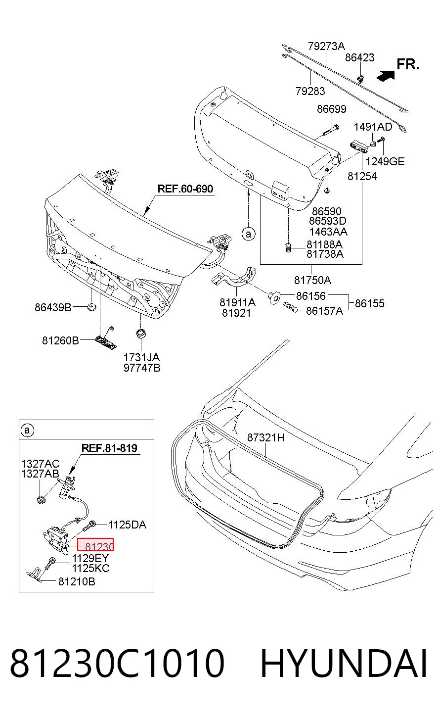 Fecho de tampa de porta-malas (de 3ª/5ª porta traseira) para Hyundai Sonata VII LF