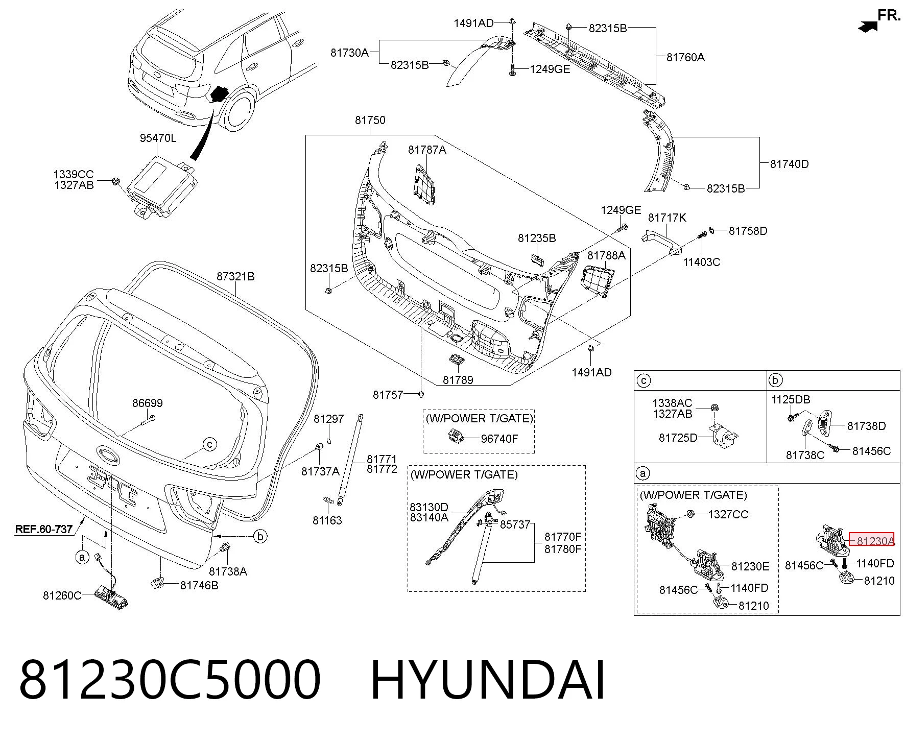 81230C5000 Hyundai/Kia Fecho de tampa de porta-malas (de 3ª/5ª porta traseira)