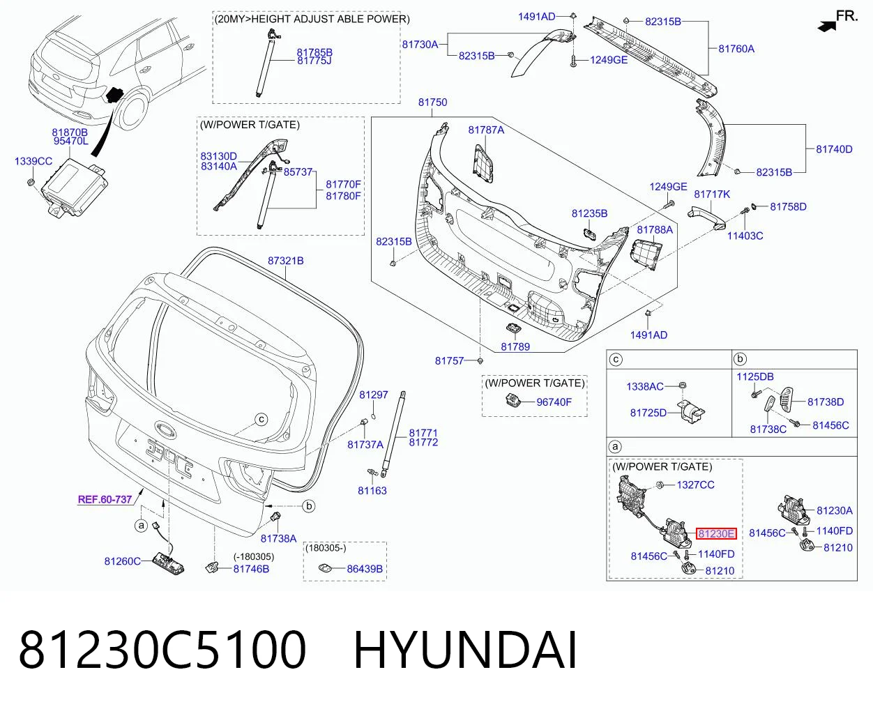 81230C5100 Hyundai/Kia Fecho de tampa de porta-malas (de 3ª/5ª porta traseira)