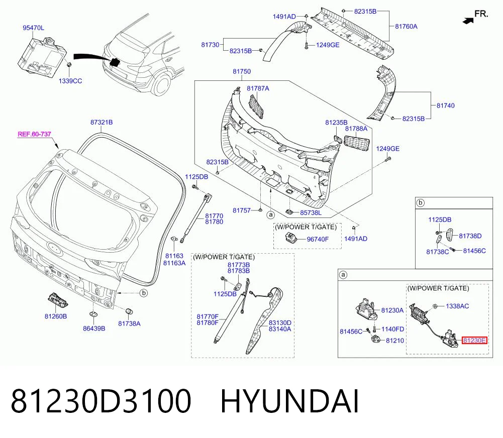 81230D3100 Hyundai/Kia Fecho de tampa de porta-malas (de 3ª/5ª porta traseira)