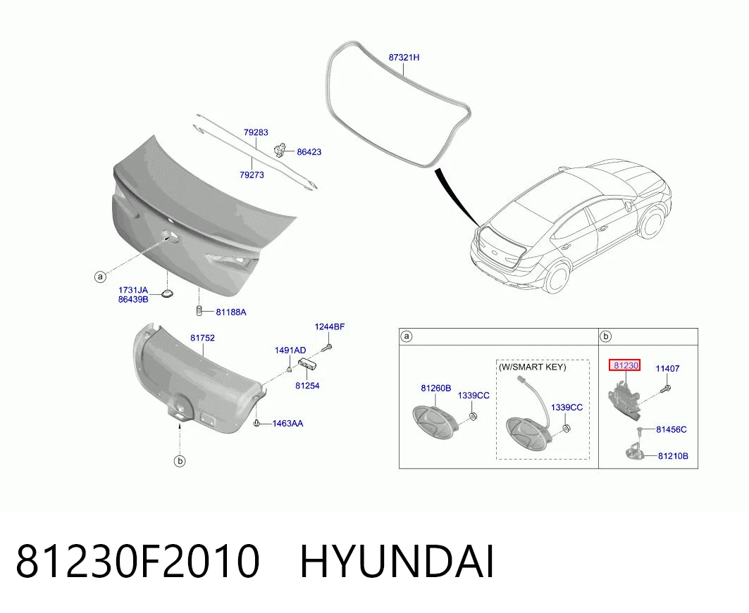 81230F2010 Hyundai/Kia Fecho de tampa de porta-malas (de 3ª/5ª porta traseira)