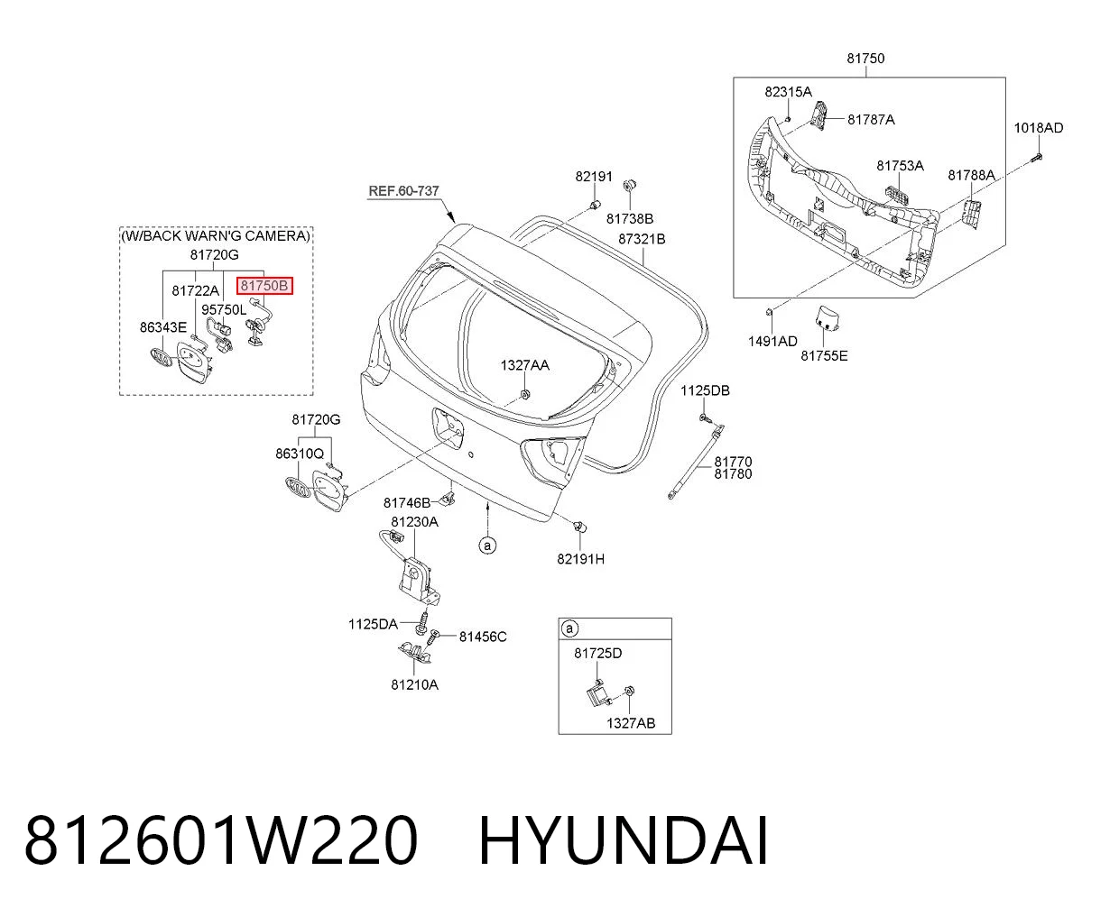 812601W220 Hyundai/Kia Botão de acionamento do fecho de tampa de porta-malas (de 3ª/5ª porta (de tampa de alcapão)