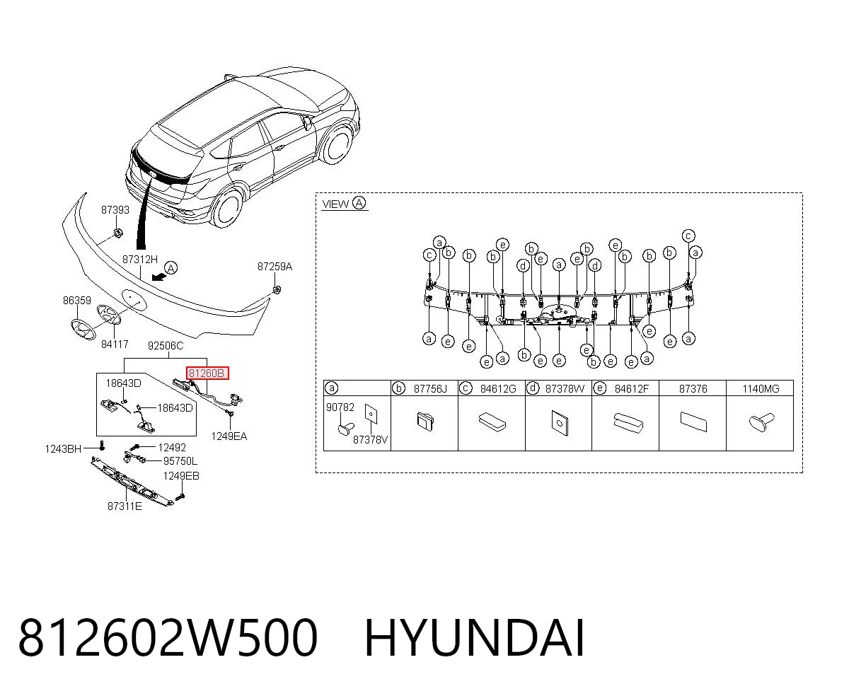 812602W500 Hyundai/Kia Puxador externo de tampa de porta-malas (de 3ª/5ª porta traseira)