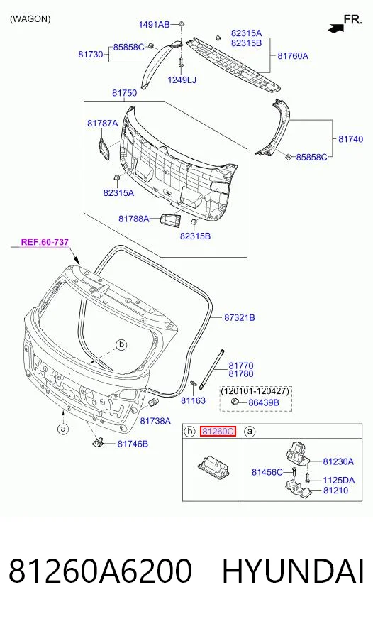 81260A6200 Hyundai/Kia Puxador externo de tampa de porta-malas (de 3ª/5ª porta traseira)