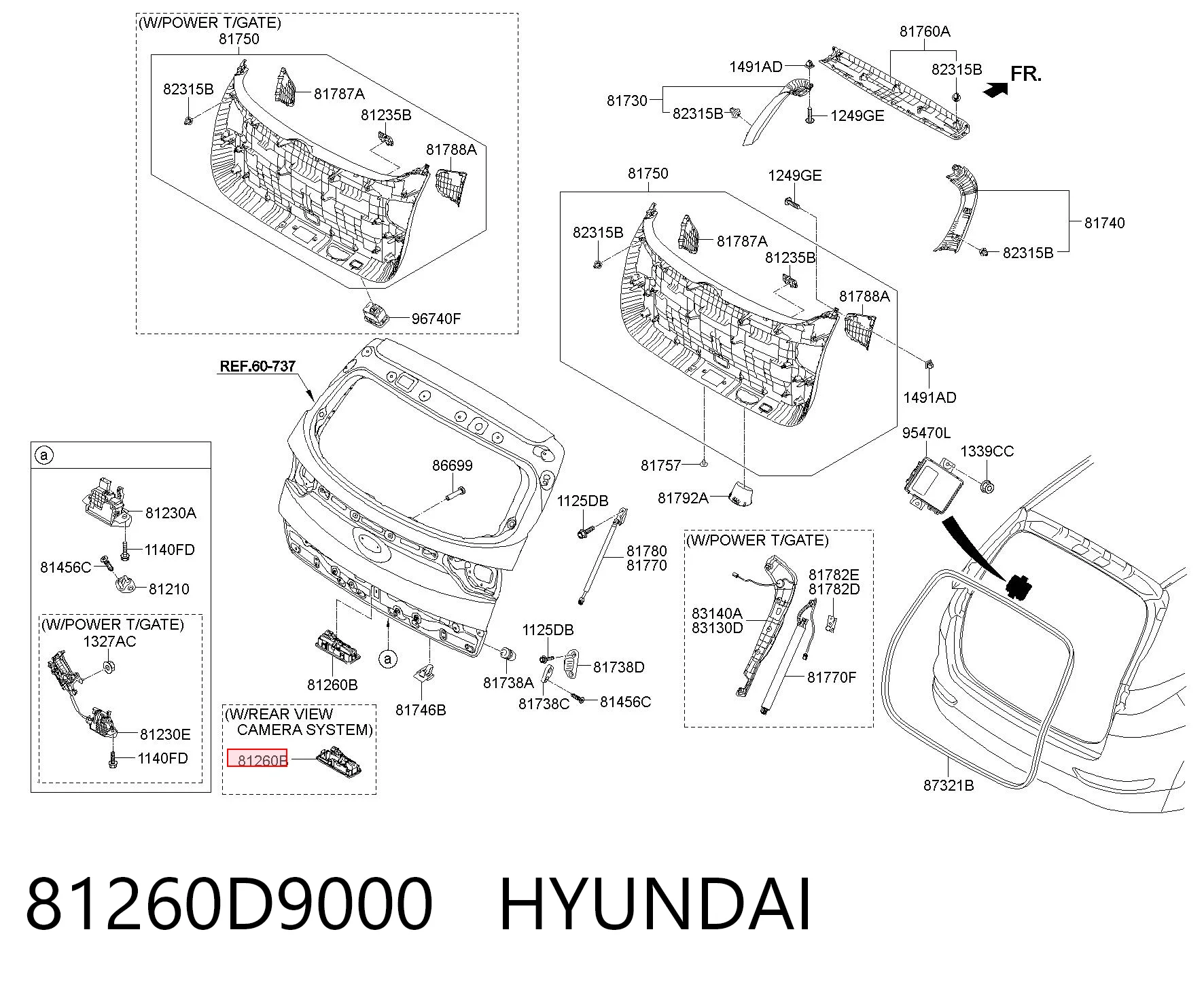 81260D9000 Hyundai/Kia Puxador externo de tampa de porta-malas (de 3ª/5ª porta traseira)
