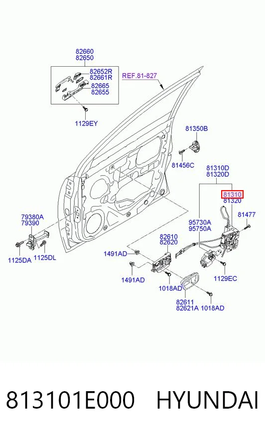 813101E000 Hyundai/Kia Fecho da porta dianteira esquerda