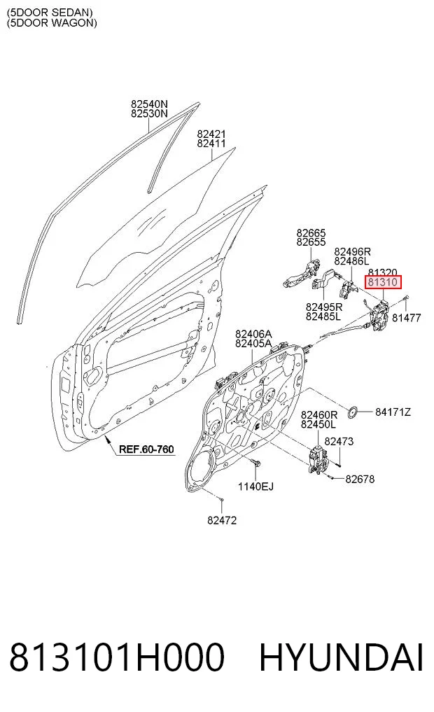 813101H000 Hyundai/Kia Fecho da porta dianteira esquerda