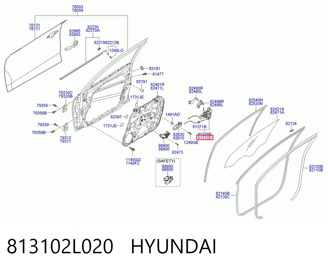 813102L020 Hyundai/Kia Fecho da porta dianteira esquerda