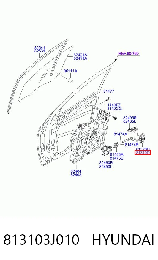 813103J010 Hyundai/Kia Fecho da porta dianteira esquerda