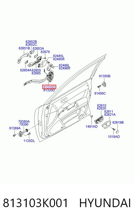 813103K001 Hyundai/Kia Fecho da porta dianteira esquerda