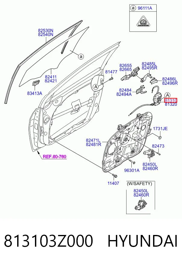 813103Z000 Hyundai/Kia Fecho da porta dianteira esquerda