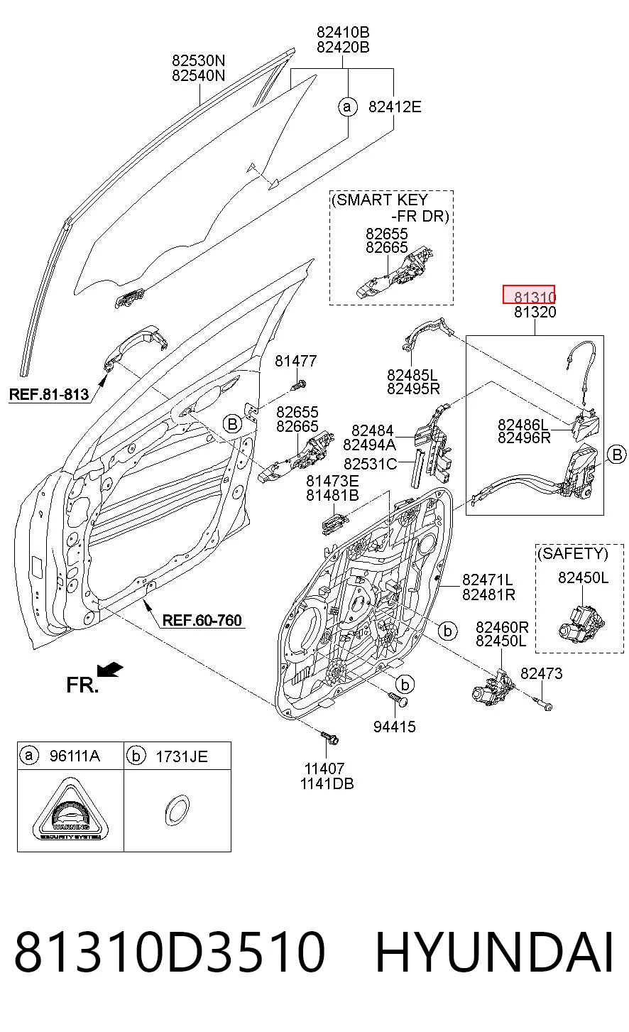 81310D3510 Hyundai/Kia Fecho da porta dianteira esquerda