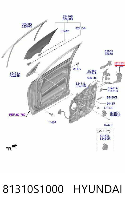 81310S1000 Hyundai/Kia Fecho da porta dianteira esquerda