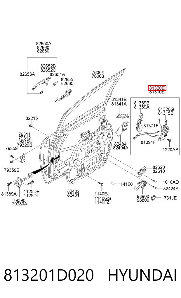 813201D020 Hyundai/Kia Fecho da porta dianteira direita