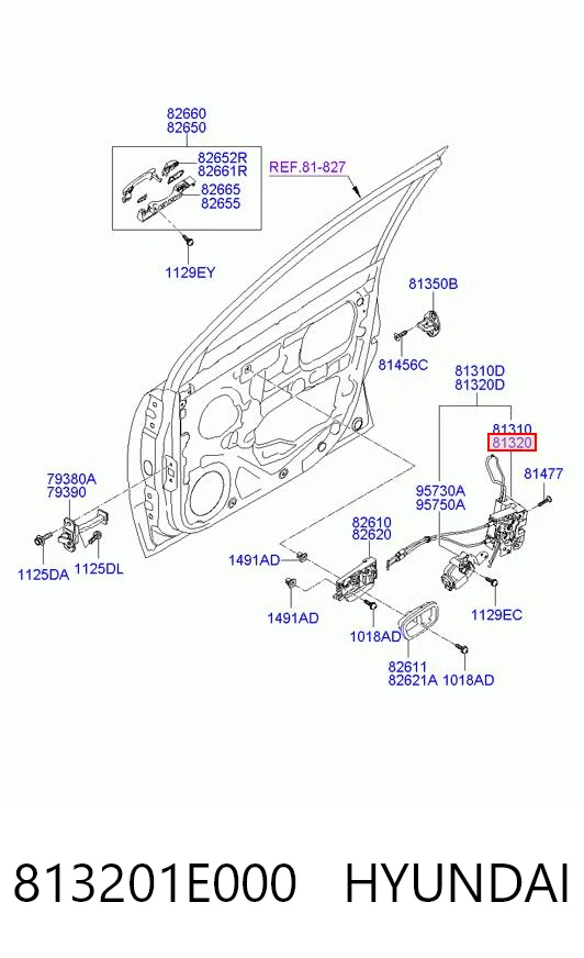 813201E000 Hyundai/Kia Fecho da porta dianteira direita
