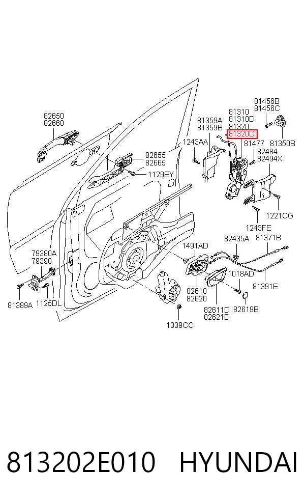 813202E010 Hyundai/Kia Fecho da porta dianteira direita