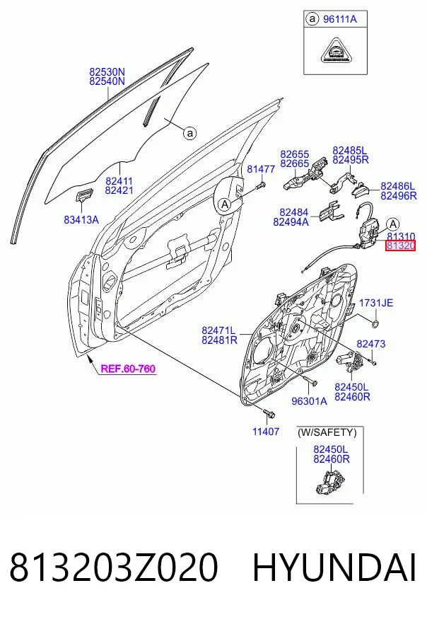 813203Z020 Hyundai/Kia Fecho da porta dianteira direita