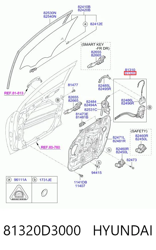 81320D3000 Hyundai/Kia Fecho da porta dianteira direita