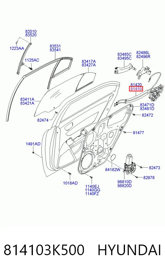 814103K500 Hyundai/Kia Fecho da porta traseira esquerda