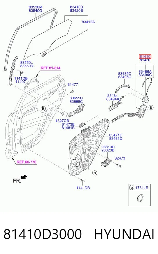 81410D3000 Hyundai/Kia Fecho da porta traseira esquerda