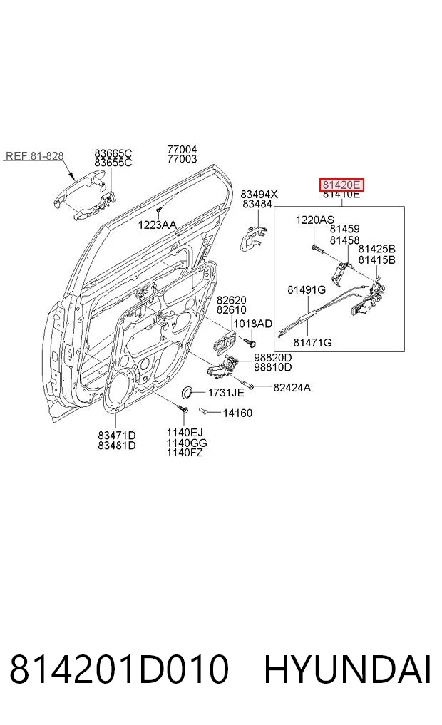 814201D010 Hyundai/Kia Fecho da porta traseira direita