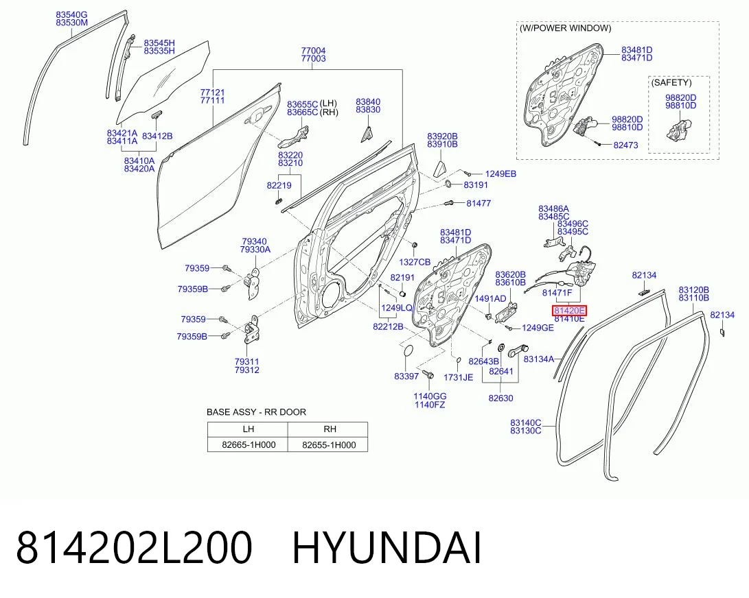 814202L200 Hyundai/Kia Fecho da porta traseira direita