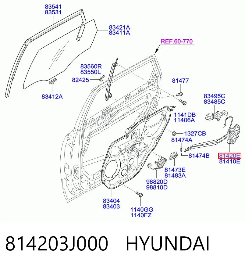 814203J000 Hyundai/Kia Fecho da porta traseira direita