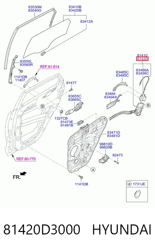81420D3000 Hyundai/Kia Fecho da porta traseira direita