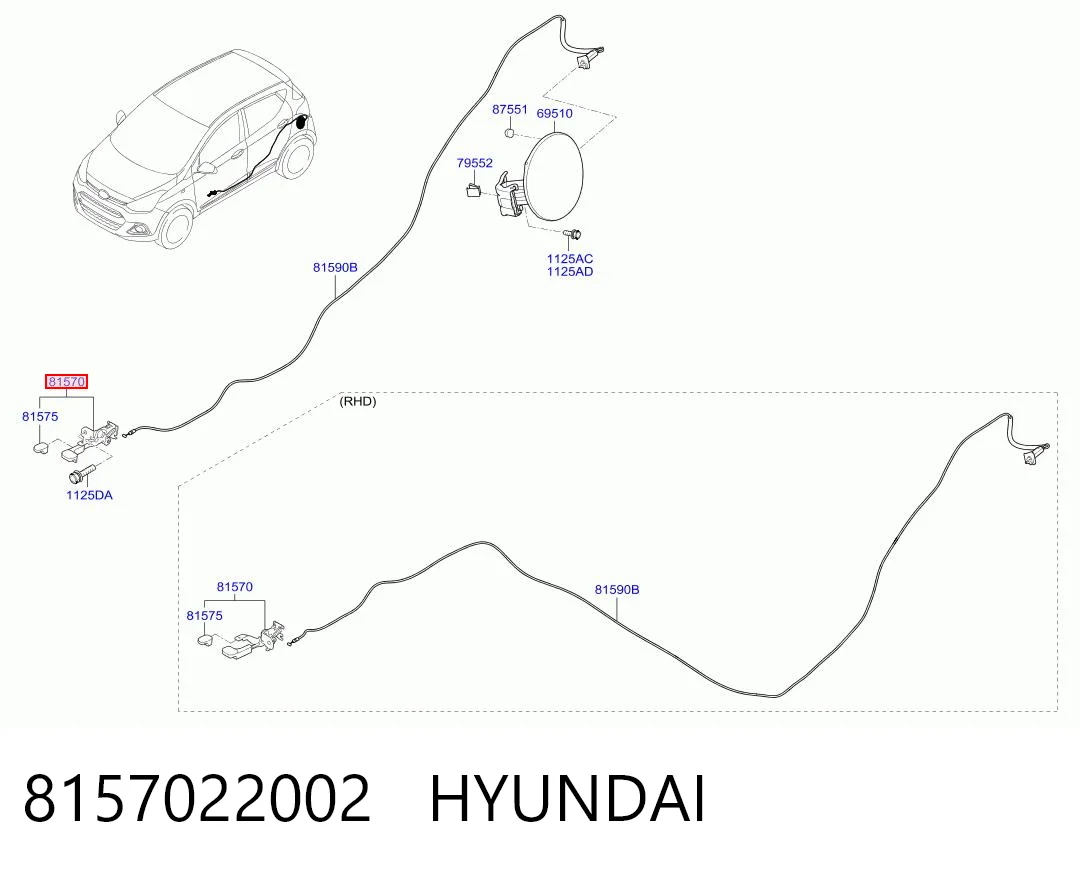 8157022002 Hyundai/Kia Puxador de abertura do fecho (do alcapão) do tanque de combustível