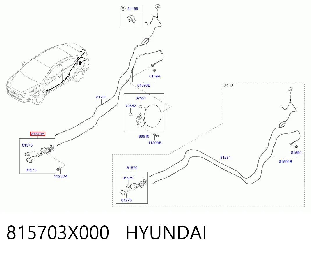 815703X000 Hyundai/Kia Puxador de abertura do fecho (do alcapão) do tanque de combustível