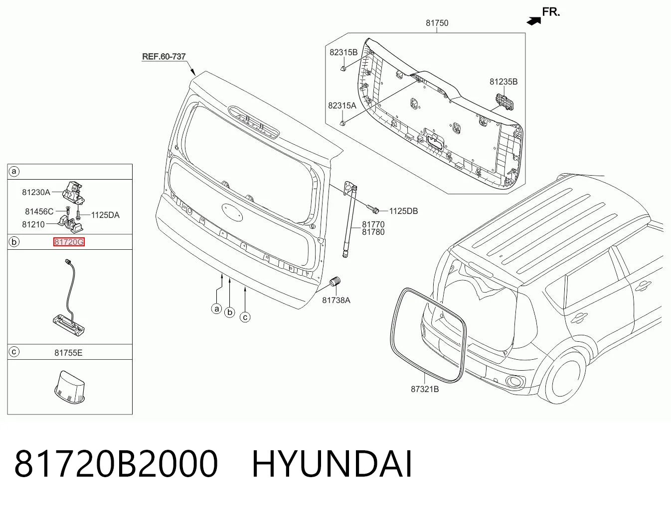 81720B2000 Hyundai/Kia Puxador externo de tampa de porta-malas (de 3ª/5ª porta traseira)