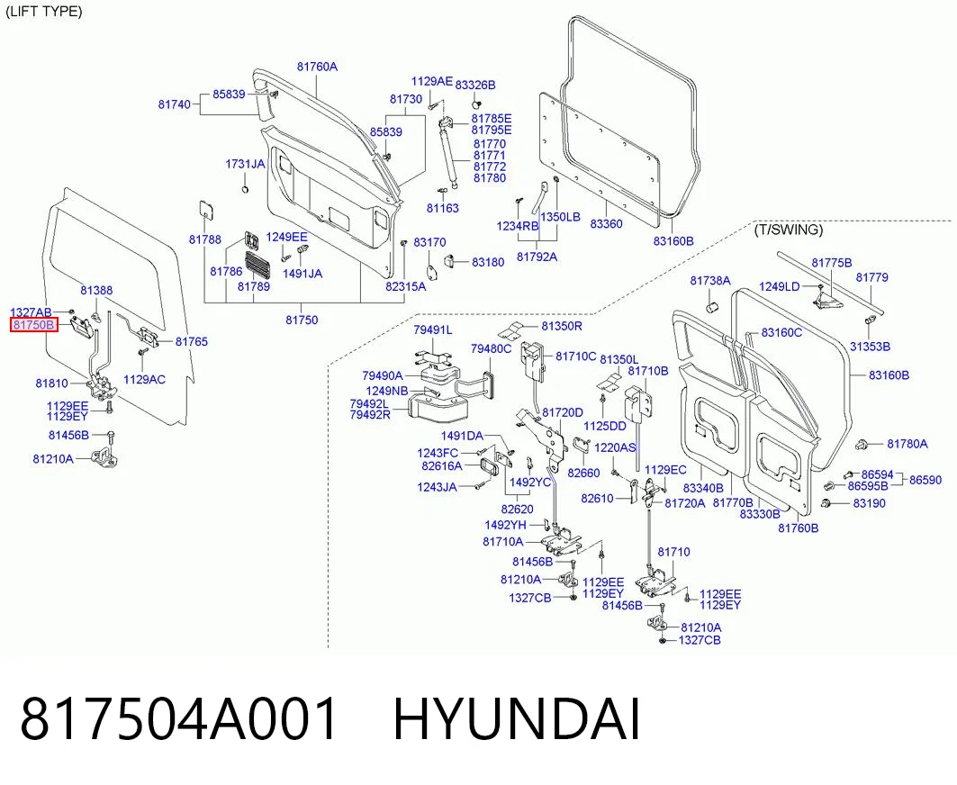 817504A001 Hyundai/Kia Puxador externo de tampa de porta-malas (de 3ª/5ª porta traseira)