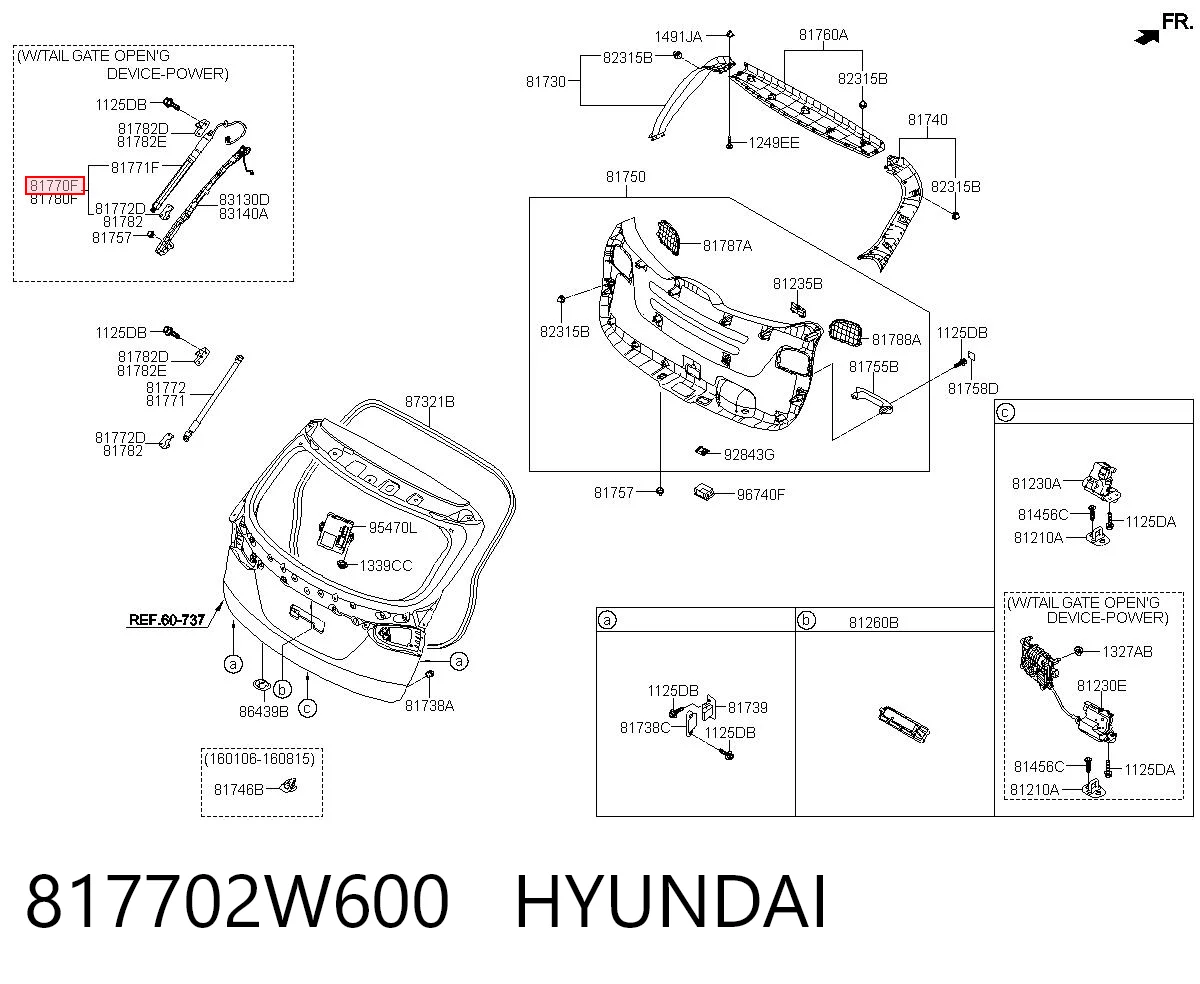  Amortecedor de tampa de porta-malas (de 3ª/5ª porta traseira) Hyundai Santa Fe IV SUV (TM, TMA) (2018 - 2023) IV