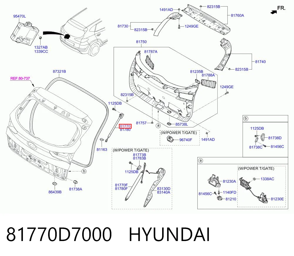 81770D7000 Hyundai/Kia Amortecedor de tampa de porta-malas (de 3ª/5ª porta traseira)