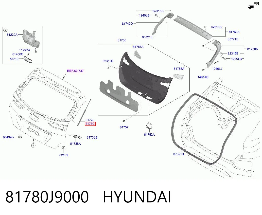 81780J9000 Hyundai/Kia Amortecedor de tampa de porta-malas (de 3ª/5ª porta traseira)