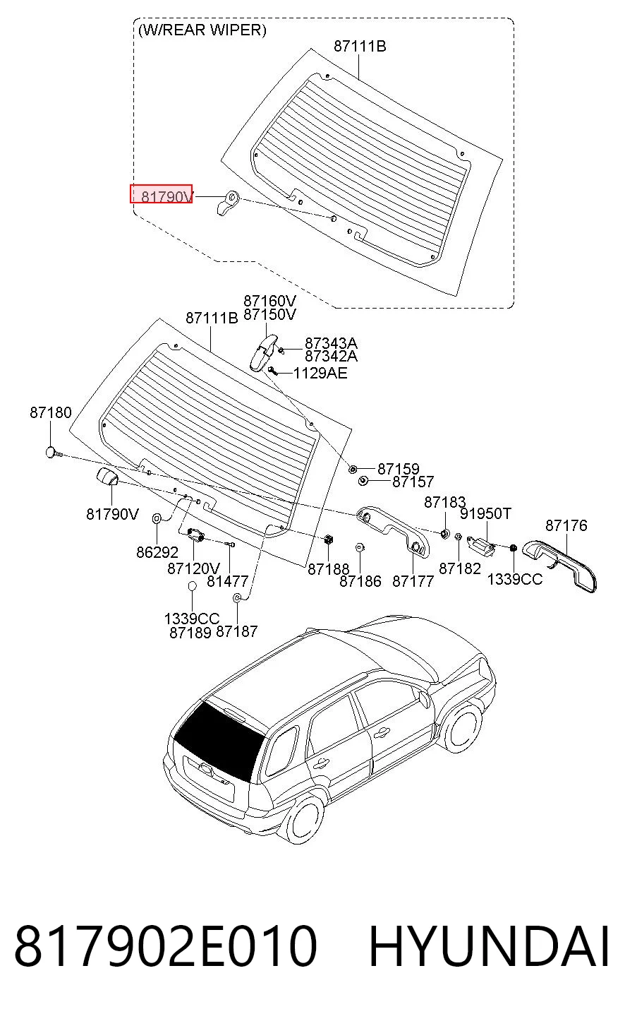 817902E010 Hyundai/Kia Punho de acionamento de vidro da porta traseira
