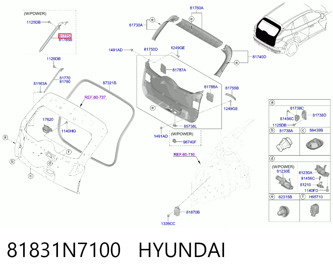 Amortecedor de tampa de porta-malas (de 3ª/5ª porta traseira) para Hyundai Tucson IV NX4E