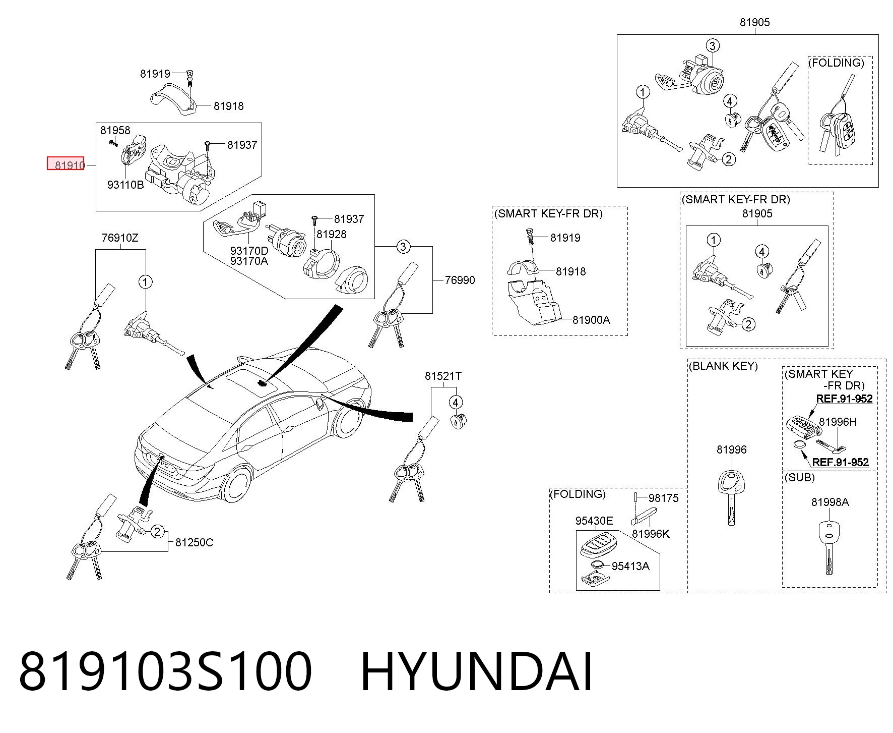 Fecho de ignição para Hyundai Sonata VI YF